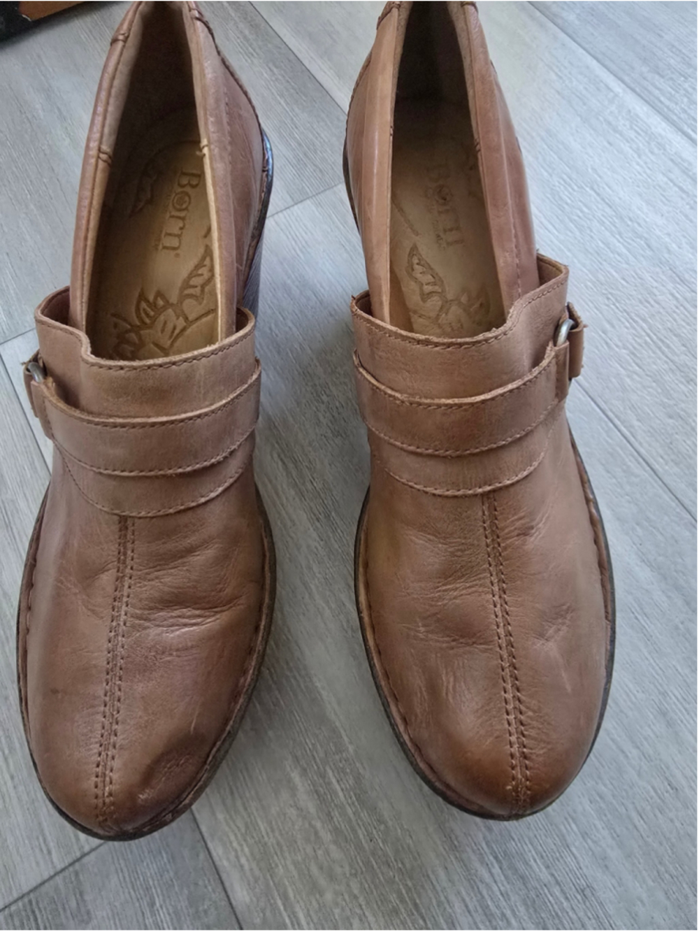 Women's Born Brown Leather Clog Mules Size 9